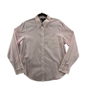 LRL Ralph Lauren Mens Button Front Shirt White Pink Striped Long Sleeve Cotton L